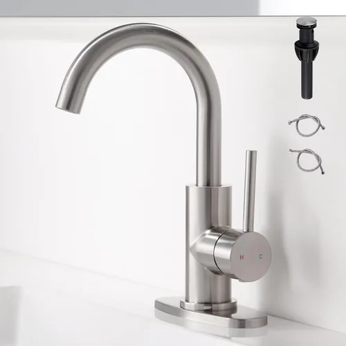 Miniatura 9 de Grifo de Baño Negro Grifos de Tocador Negro Mate con Desagüe Pop-Up, Grifos Modernos de Lavabo de Baño de Un Solo Orificio con Placa de Cubierta