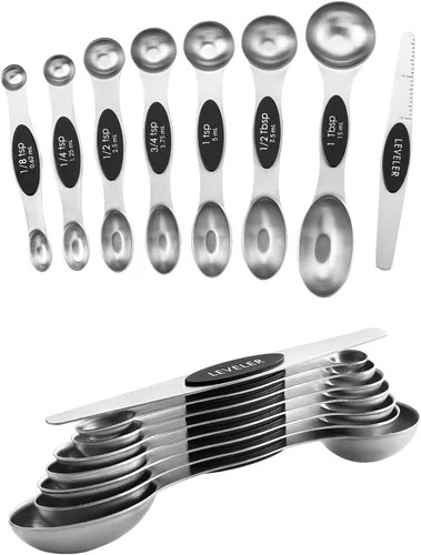 Miniatura 28 de Spring Chef Juego de 8 cucharas magnéticas de medición de acero inoxidable con nivelador, juego de cucharaditas y cucharas de mesa de doble cara