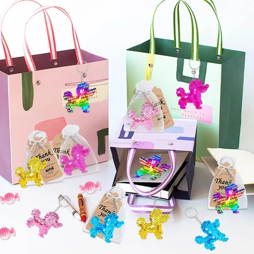 Miniatura 3 de CiciBear Juego de 60 llaveros de lentejuelas de doble cubierta con 20 llaveros para perros, 20 etiquetas de agradecimiento y 20 bolsas para Let's