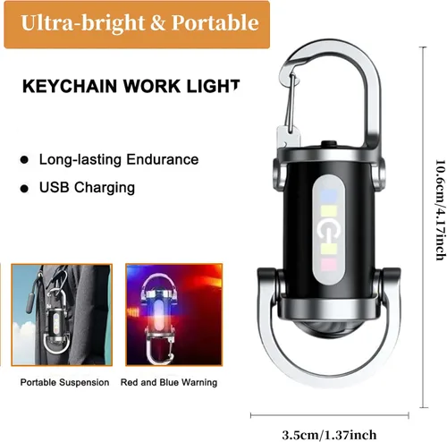 Miniatura 2 de 2 mini linternas de llavero, linterna recargable USB brillante portátil con múltiples modos de luz impermeables para senderismo, campamento, caminar