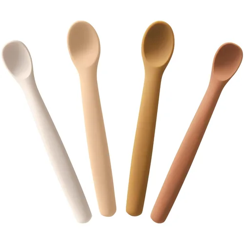 Miniatura 10 de Moonkie Juego de 4 cucharas de silicona para bebé, cucharas para niños pequeños para autoalimentación de 6 meses, cucharas de alimentación de dos