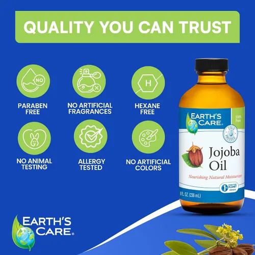 Miniatura 3 de Earth's Care Aceite de jojoba 100% puro para cabello, piel y uñas, prensado en frío, hidratante natural nutritivo, 8 onzas líquidas