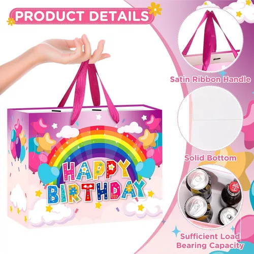 Miniatura 7 de Bolsa de regalo de cumpleaños grande para niñas y niños, bolsa de regalo de cumpleaños con tarjeta de felicitación y papel de seda, bolsa de papel