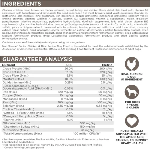 Miniatura 8 de NutriSource Alimento seco para perros mayores, pollo y arroz, 4 libras