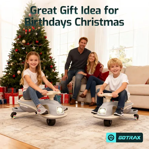Miniatura 7 de Gotrax WG1 Auto eléctrico oscilante para niños, batería de 12V con hasta 120 minutos de tiempo de juego, altavoz de música y ruedas traseras con Gris