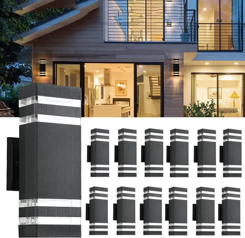 Miniatura 13 de Paquete de 2 luces LED cuadradas de 12 pulgadas para pared arriba y abajo, 14 W, 4000 K, blanco día, luz de pared blanca para exteriores, cuerpo