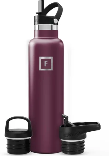 Miniatura 54 de IRON °FLASK Botellas de agua de campamento/senderismo, 3 tapas (estrecha con popote), sin fugas, aisladas al vacío, acero inoxidable de doble pared