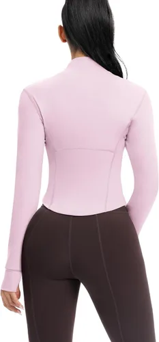 Miniatura 72 de AVGO Chaquetas de entrenamiento recortadas para mujer, con cremallera, ajustadas, atléticas, con agujeros para el pulgar