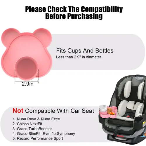 Miniatura 8 de Bandeja para asiento de automóvil – Convierte el portavasos en una bandeja para aperitivos, juguetes, giratoria 360 grados para que los niños