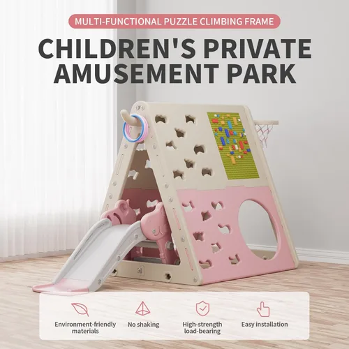 Miniatura 2 de UNICOO Juego de pirámide de escalada multifuncional 7 en 1 con tobogán, juego de escalada y deslizamiento para niños para el hogar, guardería Rosa