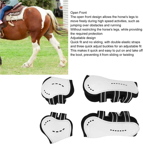 Miniatura 9 de Zerodis 4 botas de caballo, botas de tendón de caballo con frente abierto, botas ajustables y ligeras para pierna de caballo con correas de hebilla