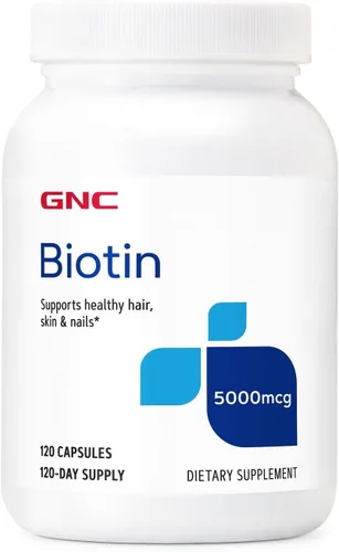 GNC Suplemento de biotina de 5000 mcg, apoya la salud del cabello, la piel y las uñas, 120 porciones
