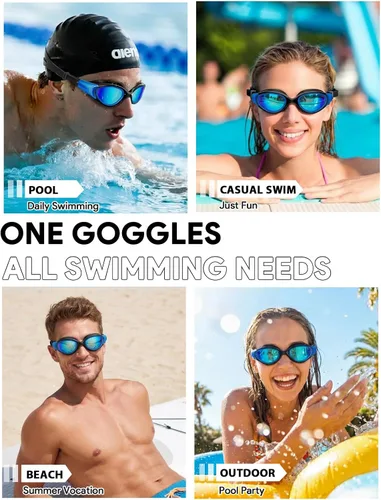 Miniatura 8 de Gafas de natación para adultos, antiniebla, anti rayos UV, sin fugas, visión clara, gafas de natación para hombres y mujeres, unisex