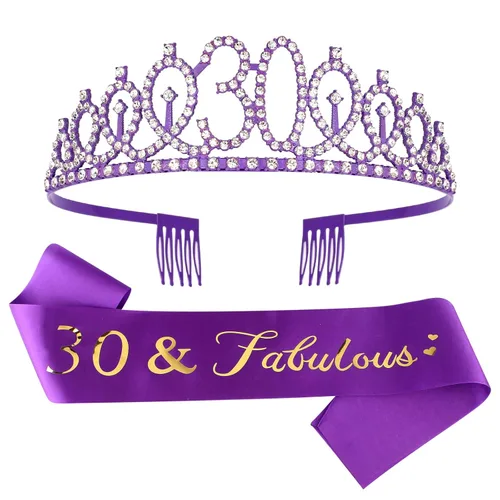 Miniatura 12 de CIEHER Corona de cumpleaños de 10 años, banda + juego de alfileres de perlas - Decoraciones y regalos para favores de fiesta de cumpleaños de 10 10º