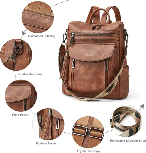 Miniatura 5 de Shrrie - Mochila de cuero para mujer, bolso de moda, mochila de cuero para mujer, mochila de viaje de diseñador, bolso de hombro convertible