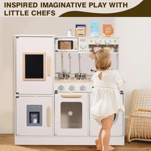 Miniatura 6 de Pithfor Juego de Cocina de Madera para Niños Pequeños, Juego de Cocina de Simulación para Niñas y Niños, con Accesorios de Cocina