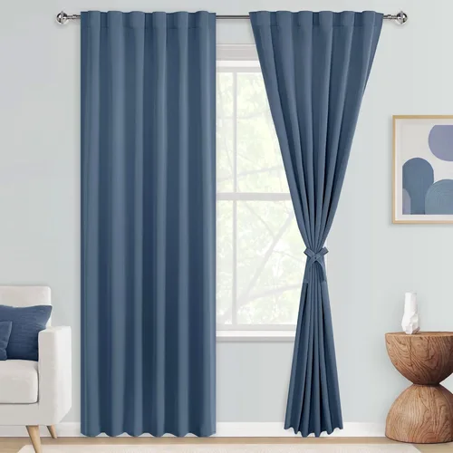 Miniatura 67 de DWCN Cortinas opacas con pestaña trasera para ventana - Cortinas opacas con bolsillo para barra para oscurecer la habitación para dormitorio/sala