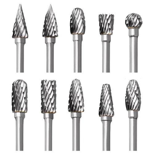 Juego de fresas rotativas de carburo de tungsteno para Dremel, 10 brocas de carburo de doble corte con vástago de 1/8 pulgadas, accesorios de