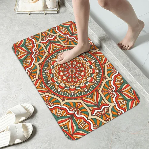 Miniatura 10 de Alfombra de baño para baño, patrón bohemio clásico, antideslizante, secado rápido, lavable a máquina, cómoda alfombra de baño para baño, bañera