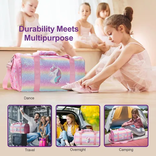 Miniatura 5 de Bagseri Bolsa de baile para niñas Bolsa de ballet con compartimento para zapatos para niños mayores de 6 años, bolsa de dormir de viaje durante