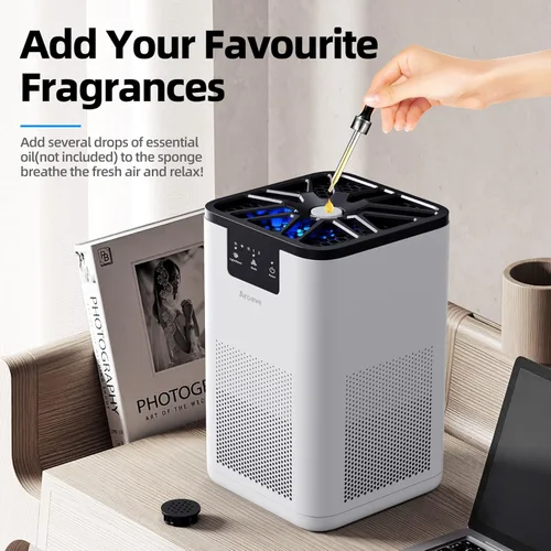 Miniatura 4 de AROEVE Purificadores de aire para dormitorio, purificador de aire con función de aromaterapia para humo de mascotas, polen, caspa, pelo, olor, Blanco