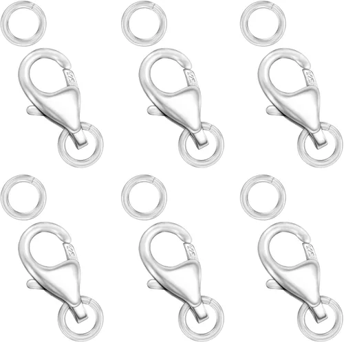 Miniatura 13 de Cierres de langosta de oro de 18 quilates para hacer joyas, cierre de pinza de langosta de plata de ley 925 con anillos de salto para collares