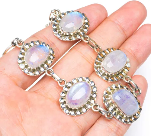 Miniatura 3 de stargemspiedra lunar arcoíris único estilo punk pulsera de plata de ley 9256348