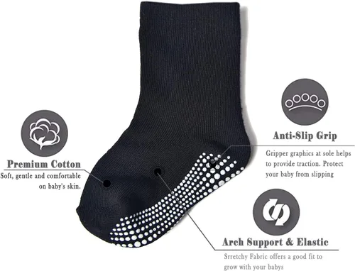 Miniatura 17 de EPEIUS Calcetines de bebé con empuñaduras para bebés y niños pequeños, calcetines antideslizantes de 6/12 pares