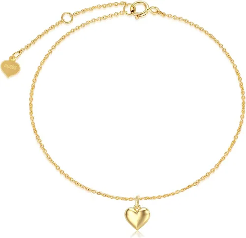 SISGEM Tobillera de corazón de soplo de oro real de 14 quilates para mujer, pulsera de tobillo de amor, regalo de joyería para ella, 9+1+1 pulgada