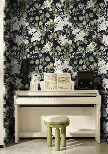 Miniatura 5 de Papel tapiz autoadhesivo con hojas florales oscuras, para baño, papel tapiz autoadhesivo bohemio apto para inquilinos, papel de contacto floral