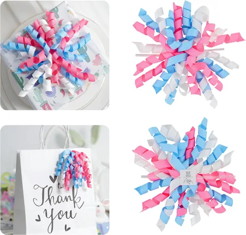 Miniatura 17 de AIMUDI Lazos Blancos de 4" Lazos Blancos Burst Lazos de Cinta Rizada Autoadhesivos para Envolver Regalos Cinta Grosgrain Lazos con Amarre Torcido