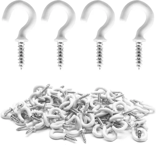 Miniatura 10 de Biaungdo 60 ganchos para tazas de techo de 1 pulgada, ganchos de tornillo, ganchos de taza de techo, ganchos autorroscantes, color negro