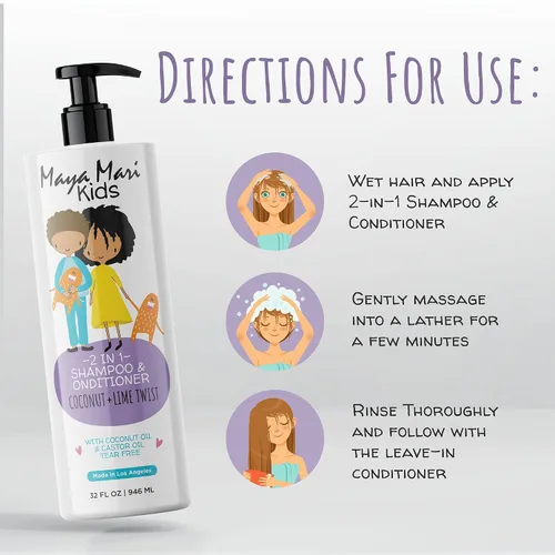 Miniatura 4 de MAYA MARI Curly Hair Kids Ultimate Curls Set incluye champú y acondicionador 2 en 1, y acondicionador sin enjuague, aroma a coco