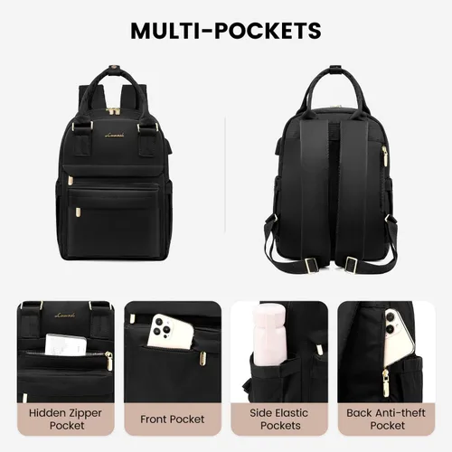 Miniatura 2 de LOVEVOOK Mini mochila para mujeres y niñas, elegante mochila impermeable con puerto USB, bonita mochila para la escuela, viajes, fiestas, Negro