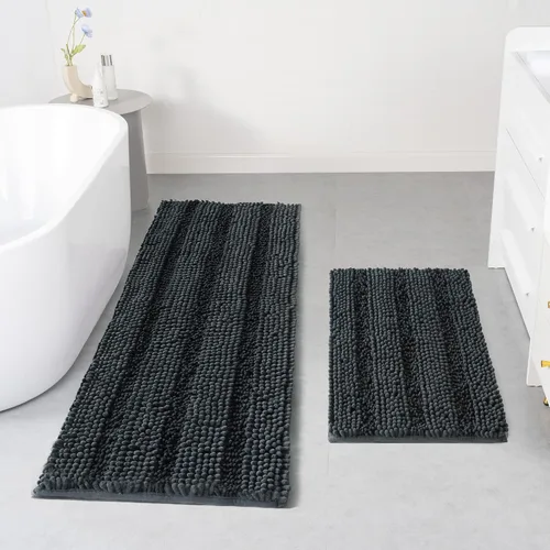 Miniatura 17 de FLOLEOPA Juego de 2 tapetes de baño de felpilla gruesa y peluda, antideslizantes, parte inferior de goma termofusible para baño, alfombras de baño