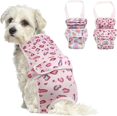 ASENKU Paquete de 2 pañales para perras con tirantes, reutilizables, lavables, para perros pequeños, ropa interior para mascotas a prueba de fugas