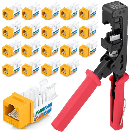 Miniatura 16 de Everest easyJACK - Juego de herramienta Keystone con ángulo de 45° para terminación rápida - con paquete de 20 conectores Keystone RJ45 Cat6 en rojo