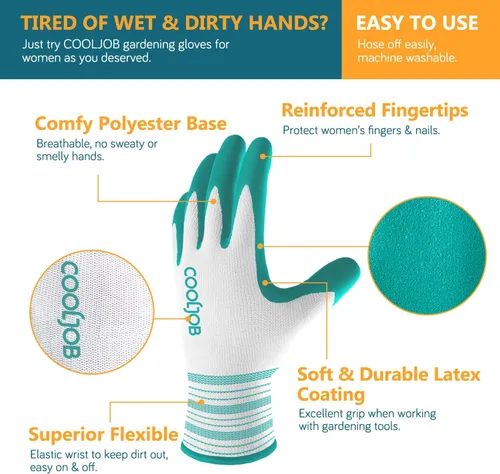 Miniatura 2 de COOLJOB - Guantes de jardinería para mujer, transpirables y con recubrimiento de goma, para exteriores, guantes de trabajo con agarre - Talla S, 2