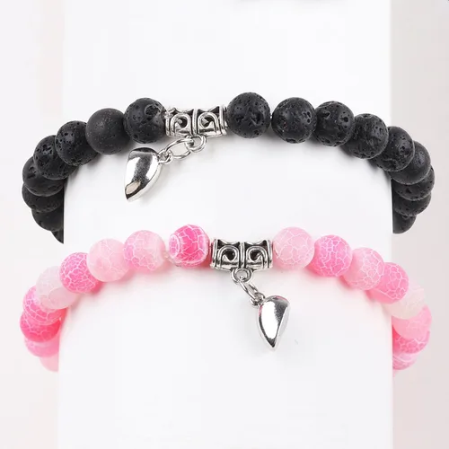 Miniatura 89 de 2 pulseras magnéticas para parejas, piedra natural negra mate, cristal para votos de amor eterno, juego de pulseras de cuentas de piedra de energía