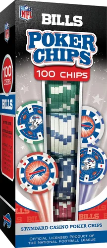 Masterpieces Casino - NFL Buffalo Bills - Juego de fichas de póquer de alta calidad de 100 piezas con bandeja