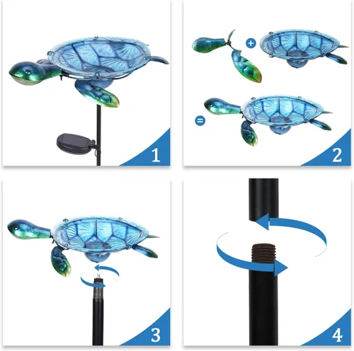 Miniatura 6 de MUMTOP Baño solar para pájaros al aire libre, pequeño comedero para pájaros con estaca de metal de tortuga para decoración exterior de jardín y patio