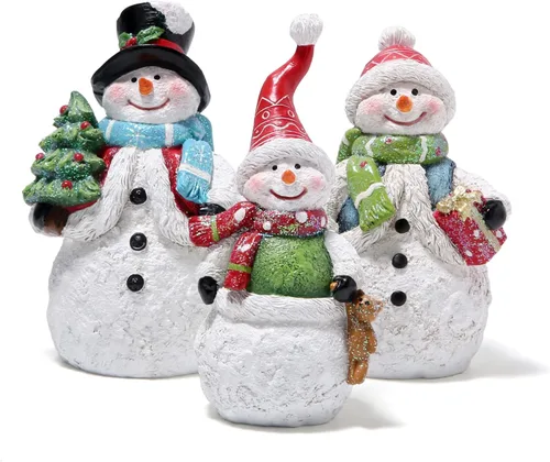 Hodao 3 piezas Figuras de muñeco de nieve de Navidad, decoraciones familiares de Navidad, muñecos de nieve de Navidad, decoraciones de invierno,