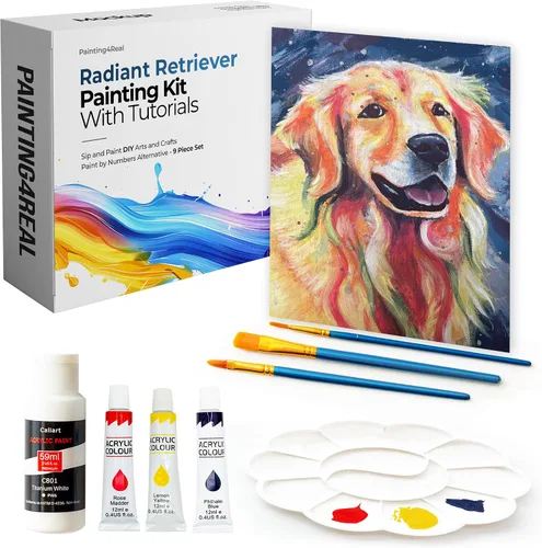 Miniatura 3 de Kits de clase de pintura para adultos con tutoriales en video, aprende a pintar radiant retriever, cómo pintar con juegos de pintura acrílica