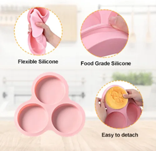 Miniatura 2 de Molde de huevo para freidora de aire, 1/2 sartén de silicona para huevos, molde antiadherente reutilizable de 3 cavidades, molde para hornear Rosado