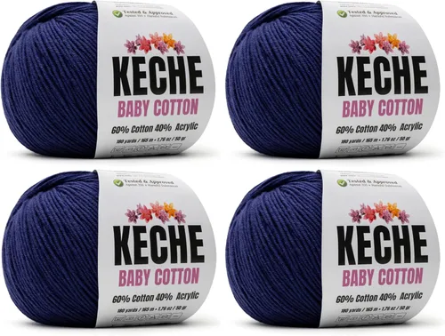 Miniatura 11 de Keche Hilo de algodón, 60% algodón, 40% hilo acrílico, hilo de algodón suave para crochet y tejer, hilo amigurumi, 1 madeja/bola, 1.76 onzas (50g)