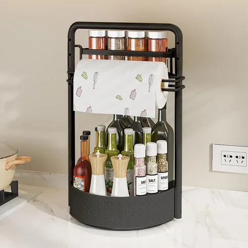 Miniatura 2 de Organizador giratorio de 2 niveles con soporte para toallas de papel, organizador de cocina Lazy Susan para encimera y gabinete, estante de especias