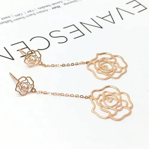 Miniatura 3 de SAGEKING 2024 New 585 Purple Gold Plated 14K Rose Gold Gift Fashion Flower Long Earrings For Women Light Luxury Wedding Jewelry For Girlfriend Gift