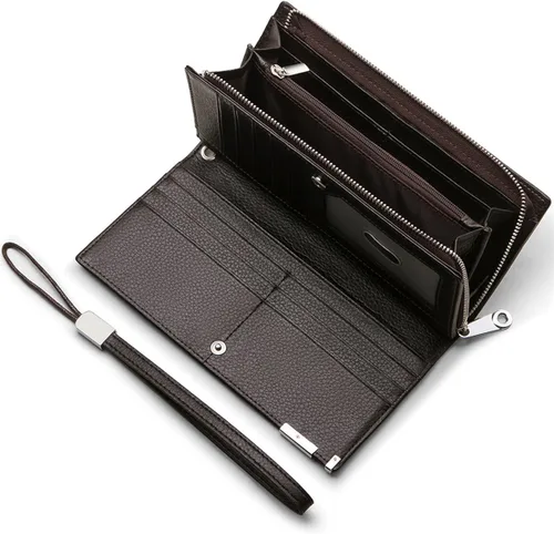 Miniatura 6 de Huztencor Carteras largas para hombre billetera plegable de cuero con bloqueo RFID y cremallera Cartera RFID