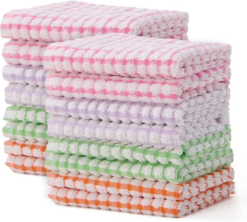 Miniatura 20 de Paño de cocina para cocina, 6 paquetes de trapos de limpieza de algodón en ondas de gofre, paño de cocina ultra suave súper absorbente para lavar