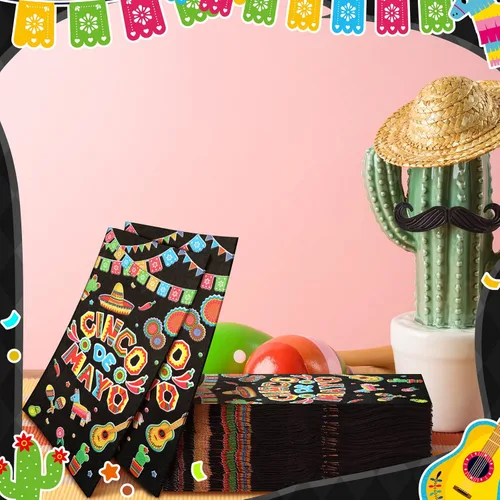 Miniatura 6 de 100 servilletas del Cinco de Mayo, servilletas de papel decorativas mexicanas de 3 capas desechables para baño, toalla de mano para invitados
